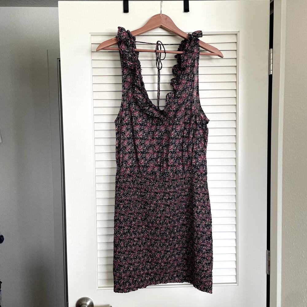 Free People I'm Your Favorite Cotton Purple Floral Shirred Mini Dress Small Boho - Picture 4 of 9
